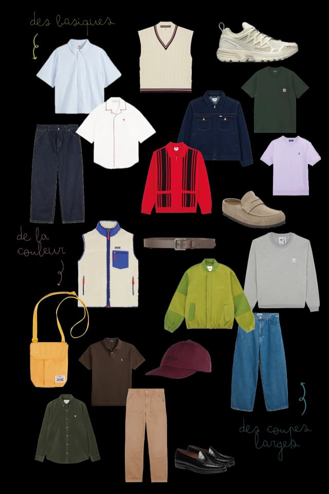 Moodboard homme : des basiques, de la couleur, des coupes larges